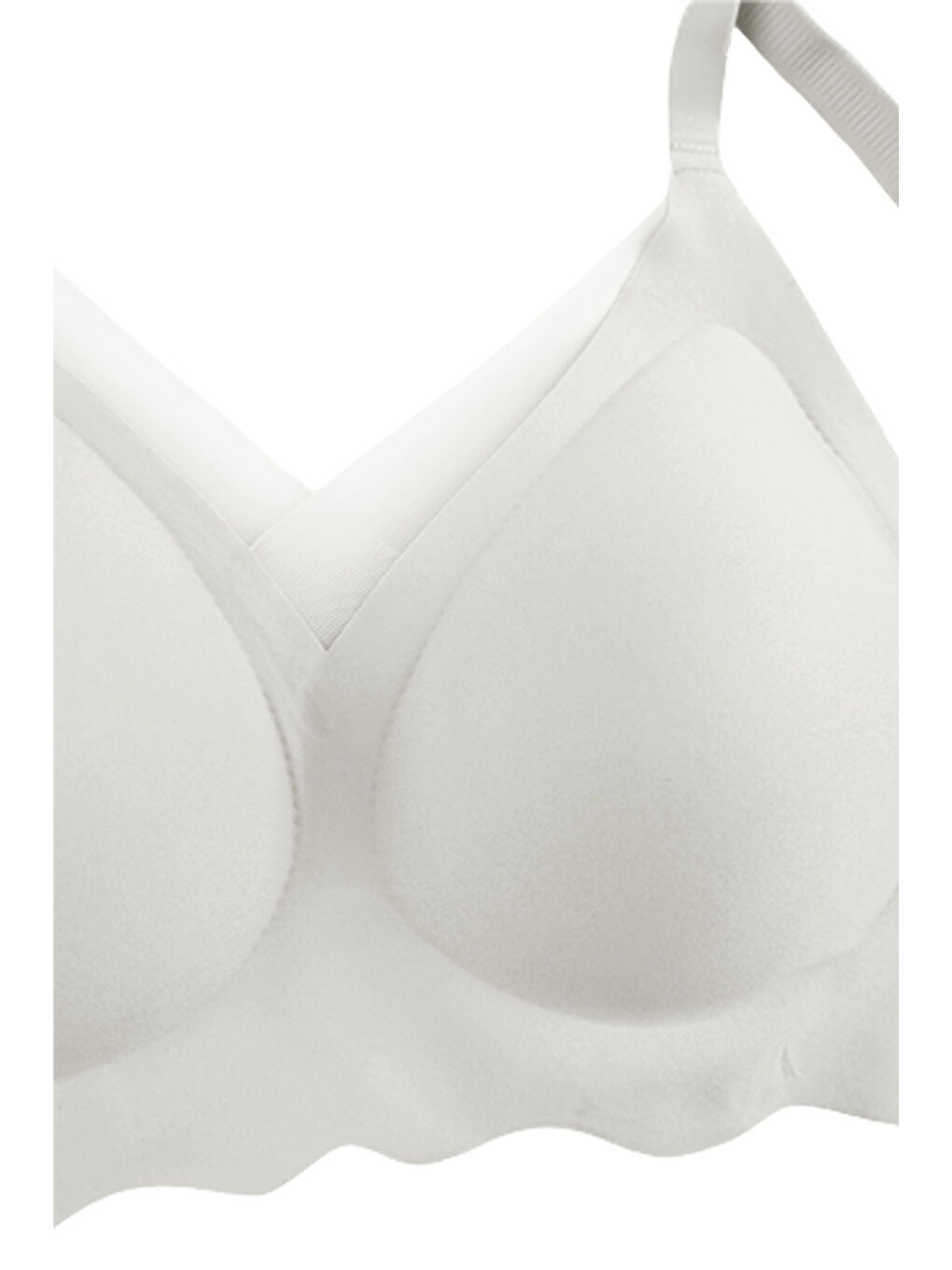 Ekru Balensiz Lazer Dilim Detaylı Dekolte Çapraz Tüllü Dikişsiz Sütyen-1