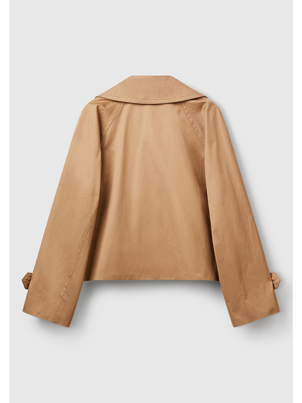 Kadın Bej Pamuklu Önü Ve Kolu Düğmeli Astarlı Crop Ceket-3