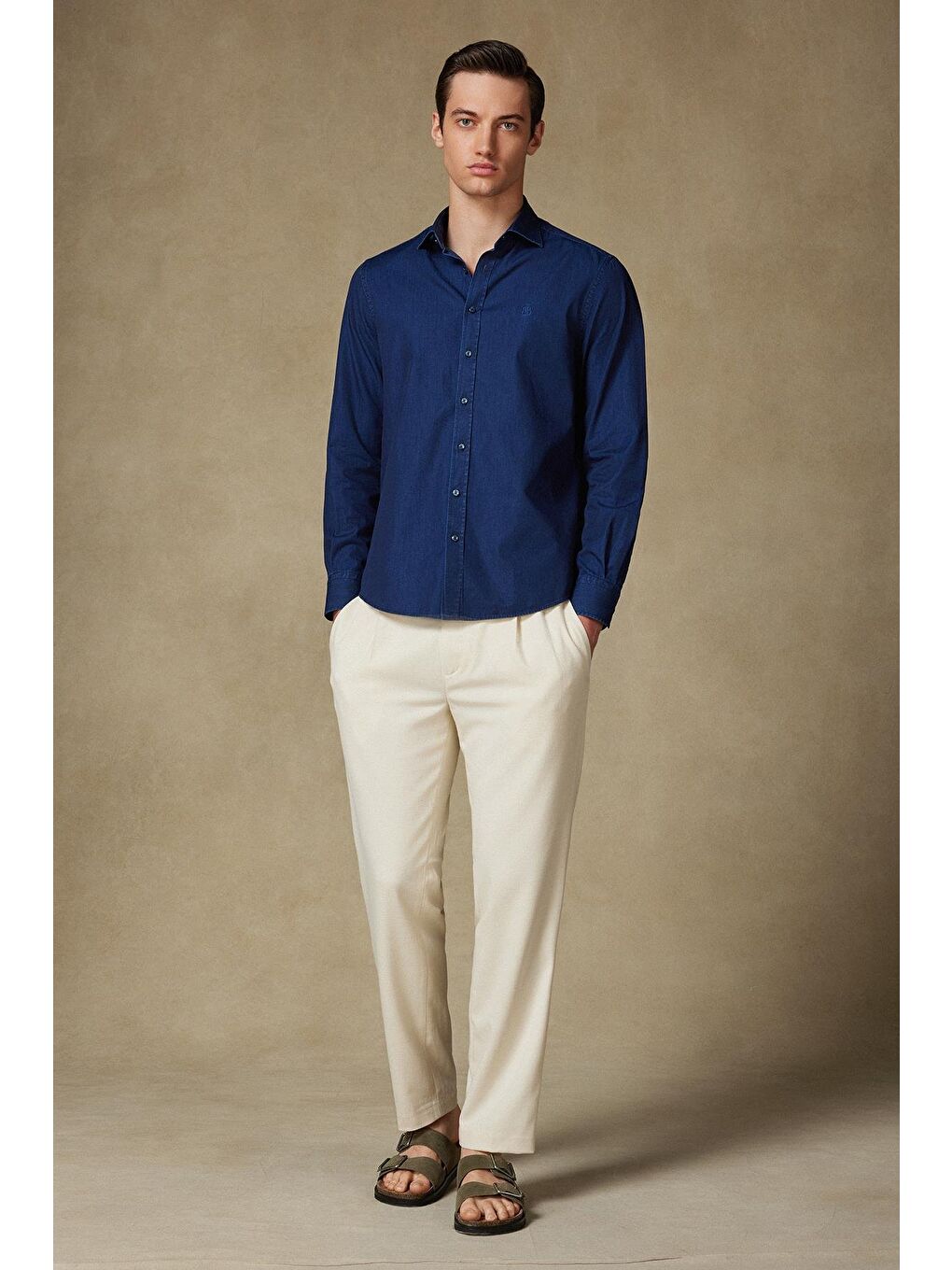 Fabio Denim Pamuklu Comfort Fit Lacivert Klasik Yaka Erkek Düz Gömlek