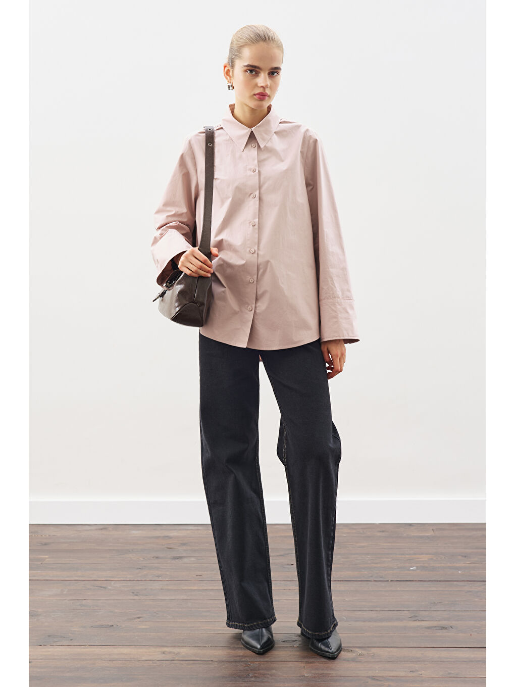 Geniş Manşetli Klasik Gömlek Soft Pembe-1