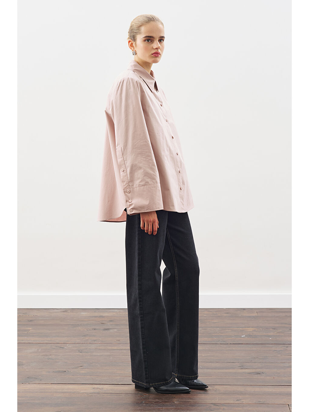 Geniş Manşetli Klasik Gömlek Soft Pembe-3