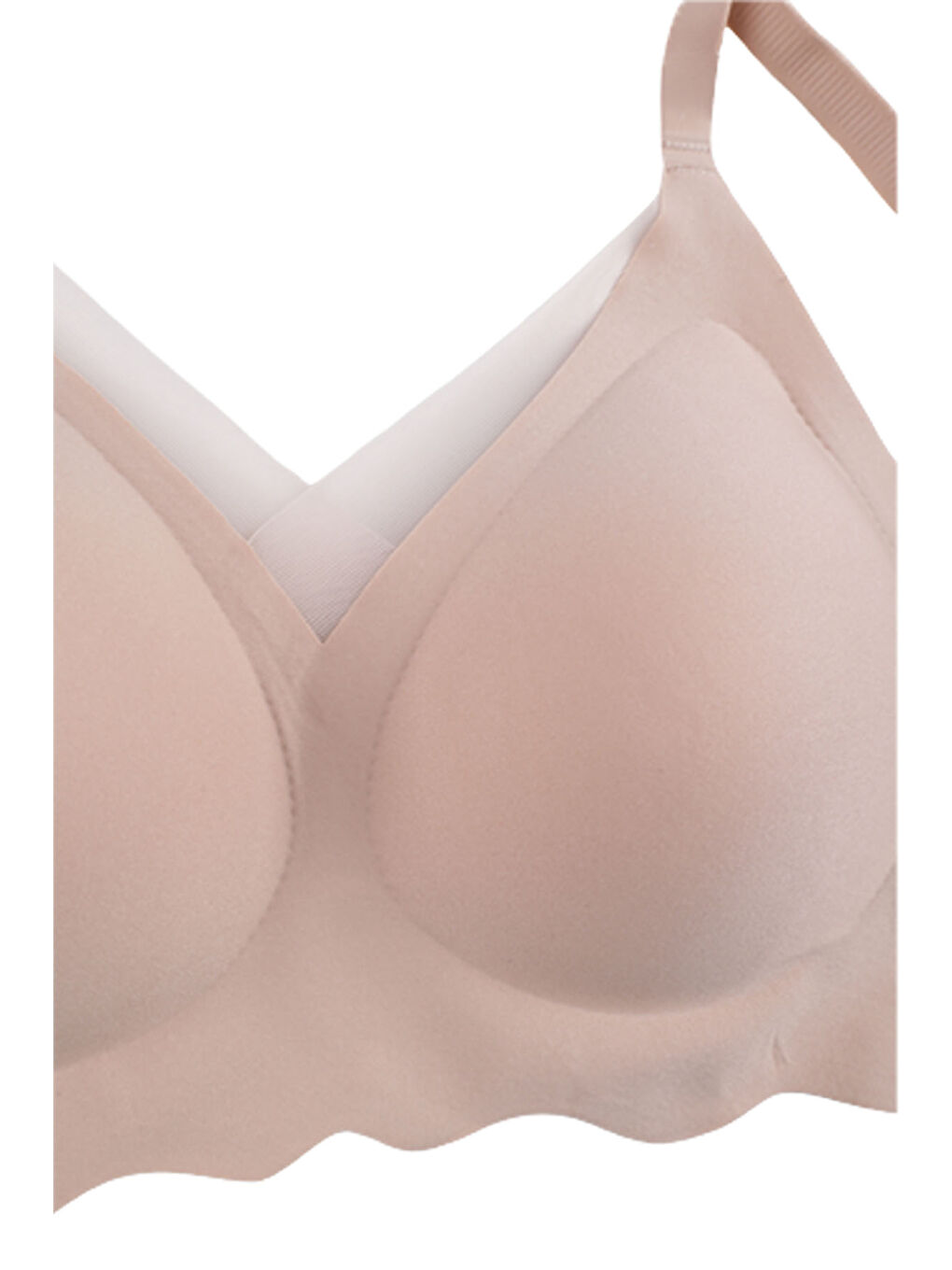 Ekru Balensiz Lazer Dilim Detaylı Dekolte Çapraz Tüllü Dikişsiz Sütyen-1