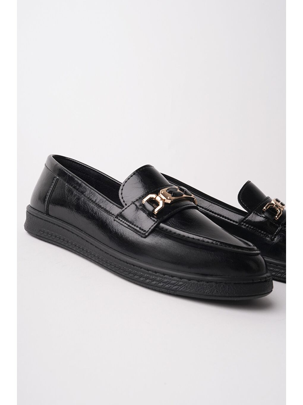 Siyah OXFORDİA Metal Tokalı Kadın Günlük Loafer Ayakkabı-1