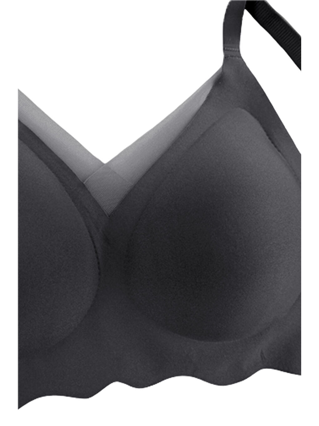 Siyah Balensiz Lazer Dilim Detaylı Dekolte Çapraz Tüllü Dikişsiz Sütyen-1