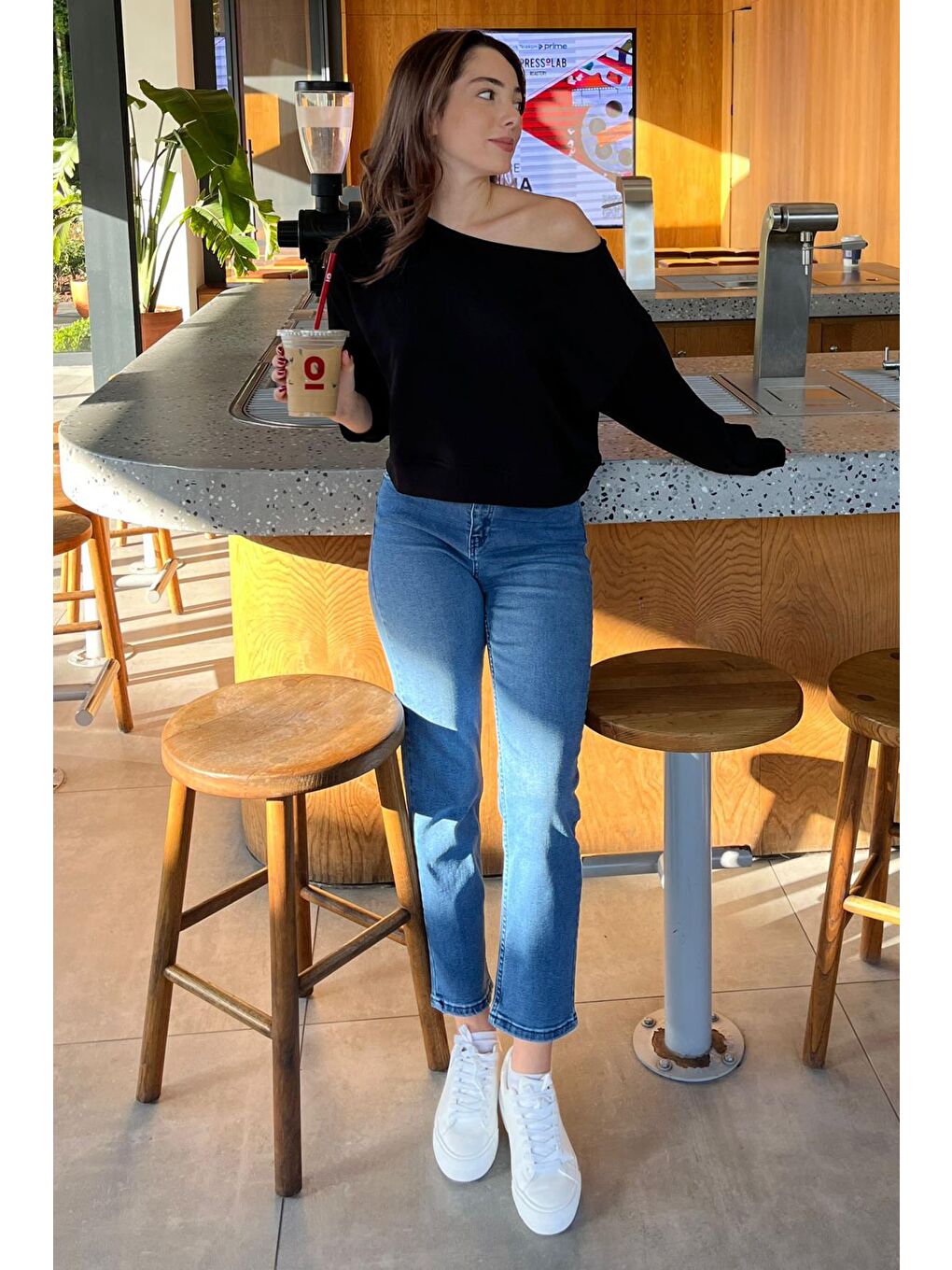 Madmext Siyah Kayık Yaka Kadın Sweatshirt Mg2208 - 1