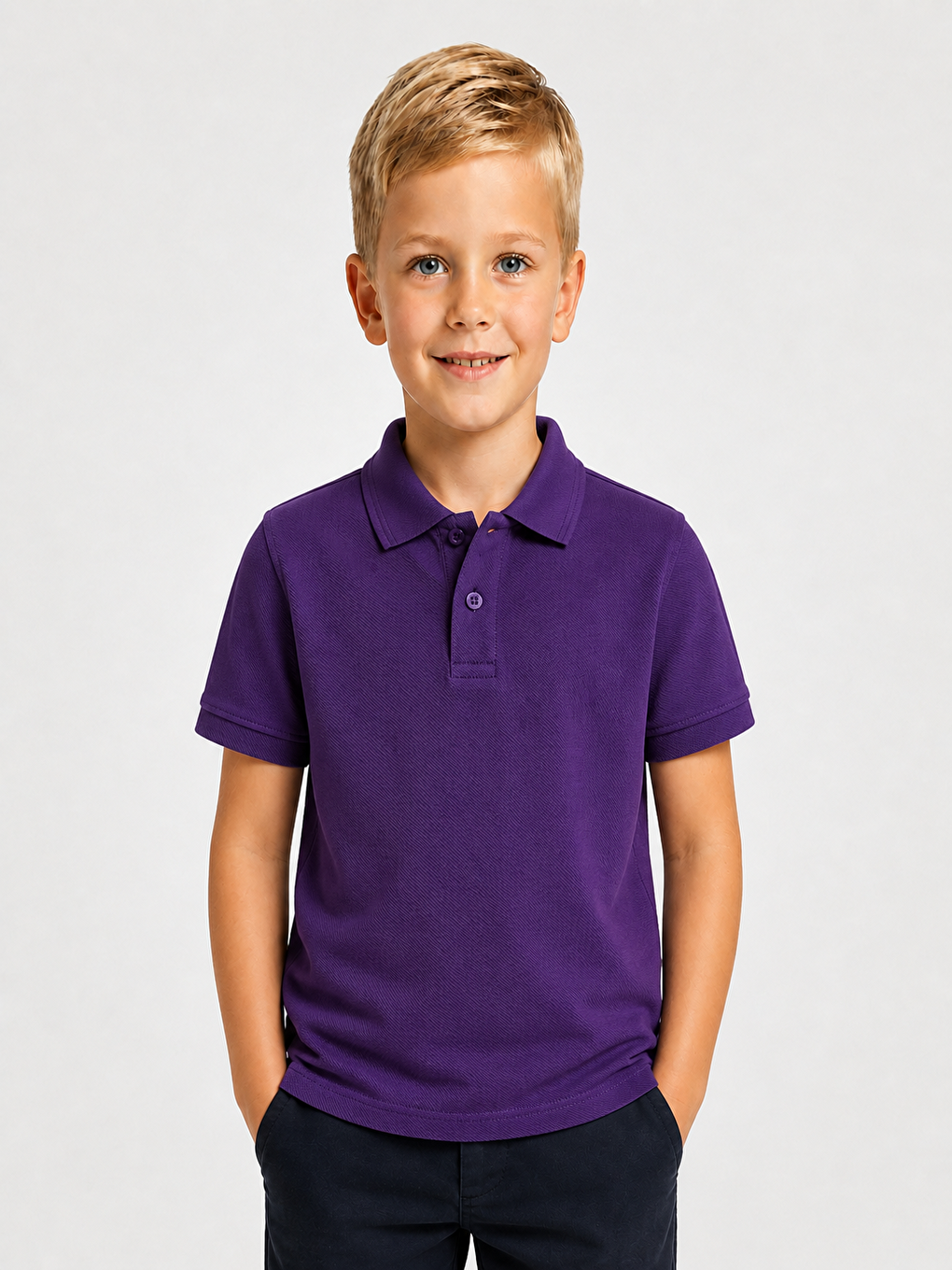 Mor Kids Polo Yaka Basic Kısa Kollu Unisex Çocuk Tişört
