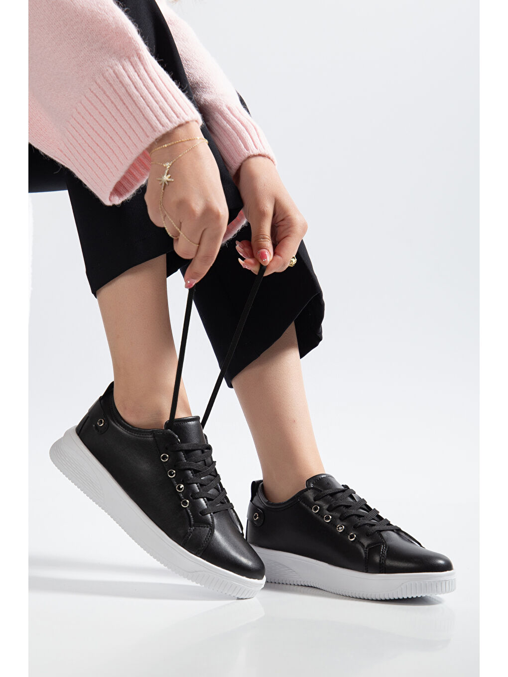 Siyah D0407 Günlük Ortopedik Kadın Sneaker Spor Ayakkabı-3