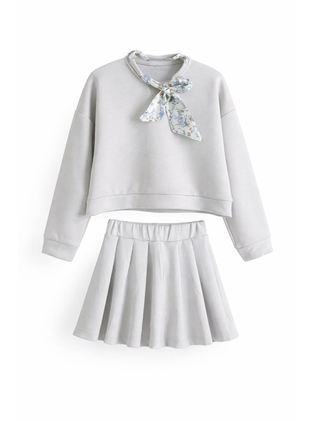 Bej Fular Detaylı Badili Etekli Kız Çocuk 2li Takım 23543-1