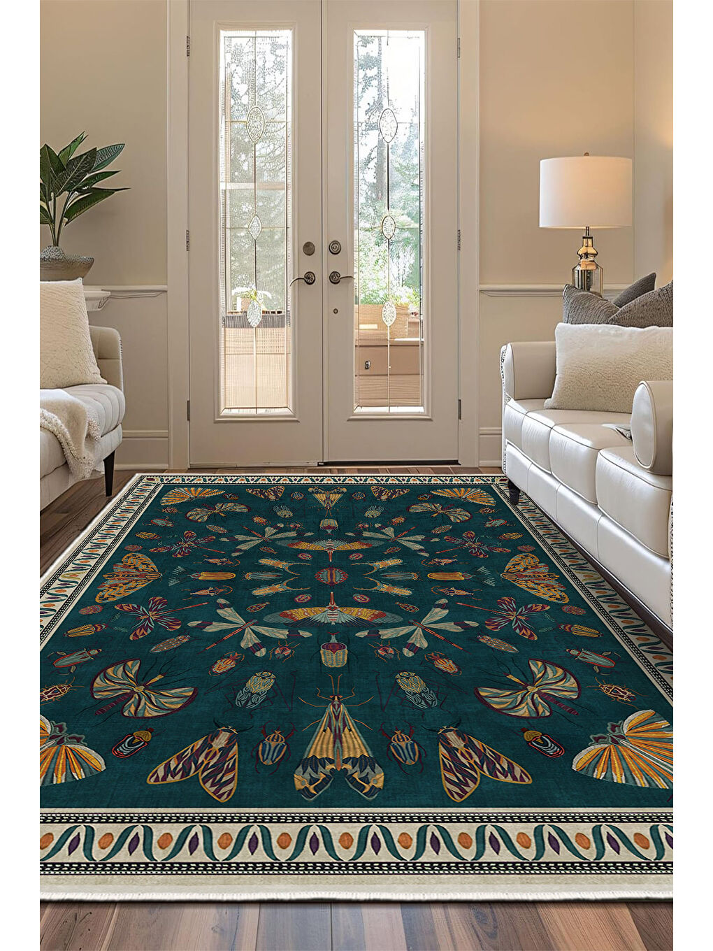 Mavi Dekoratif Özel Tasarım Yıkanabilir İnce Kaymaz Tabanlı Modern Halı KECE FR21-2