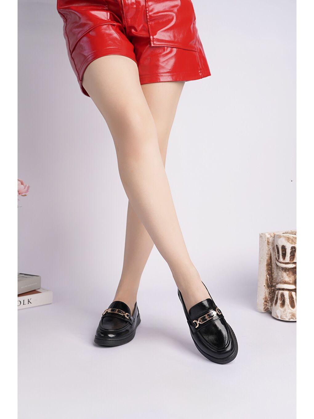 Siyah OXFORDİA Metal Tokalı Kadın Günlük Loafer Ayakkabı-4