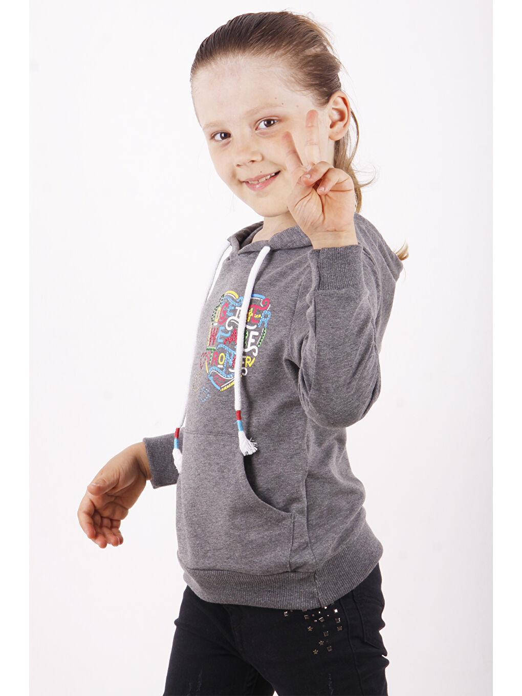 Antrasit Kız Çocuk Stronger Baskılı Sweatshirt-4