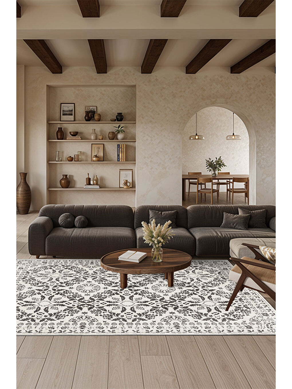 Gri Dekoratif Özel Tasarım Yıkanabilir İnce Kaymaz Tabanlı Modern Halı KECE FR24-2