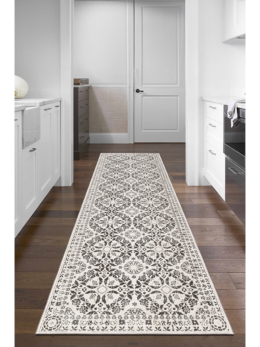 Gri Dekoratif Özel Tasarım Yıkanabilir İnce Kaymaz Tabanlı Modern Halı KECE FR24-4