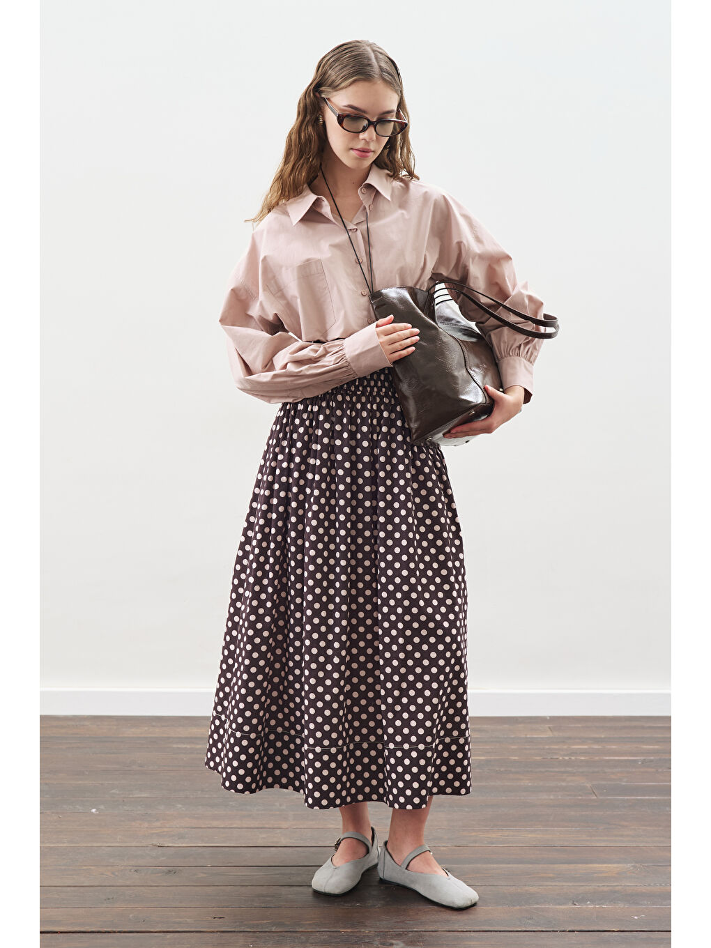 Crop Balon Form Gömlek Soft Pembe-3