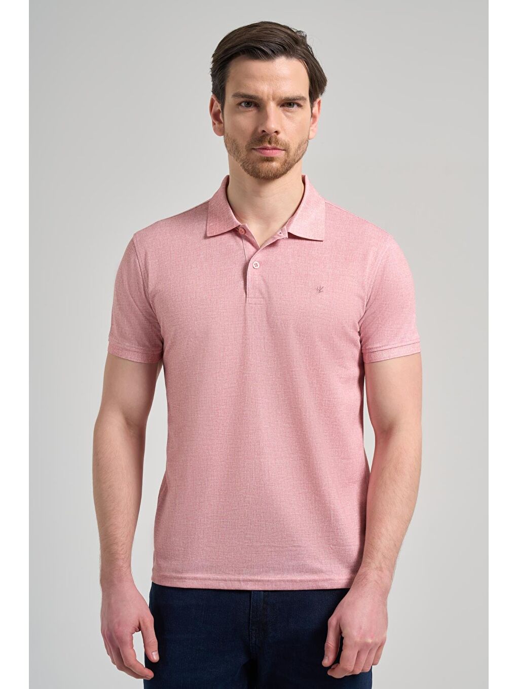 Pembe Pudra Kısa Kol Baskılı Pike Polo Yaka Cepsiz Esnek Casual Slim Fit Tişört 1011250151
