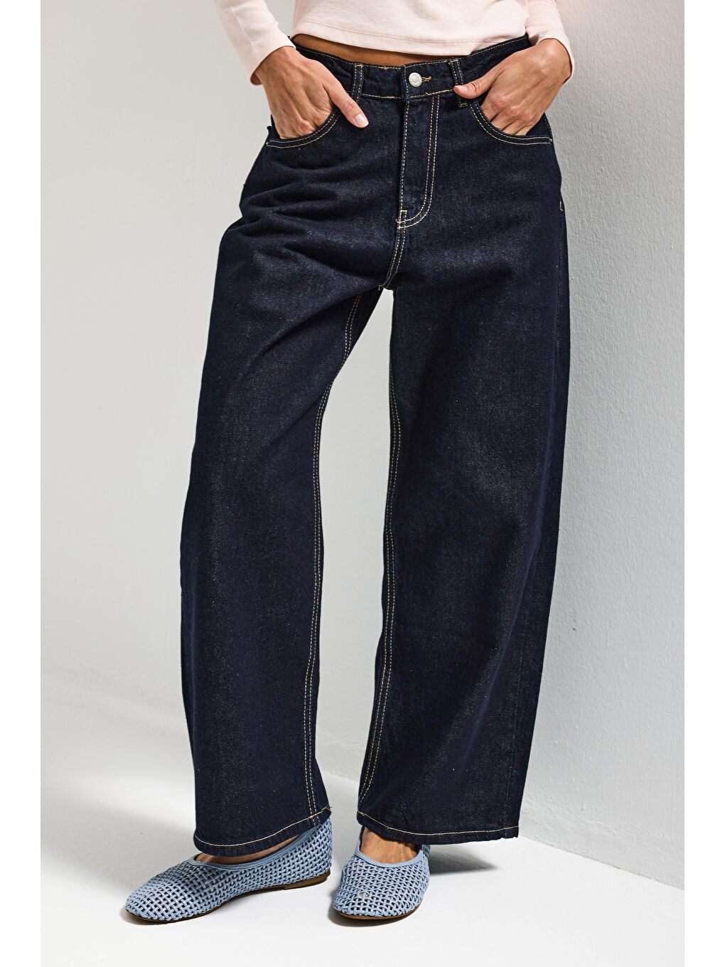 Kadın İndigo Selvedge 7s6-50 Baggy Low Rise Fit Tokyo %100 Pamuk Denim Jean