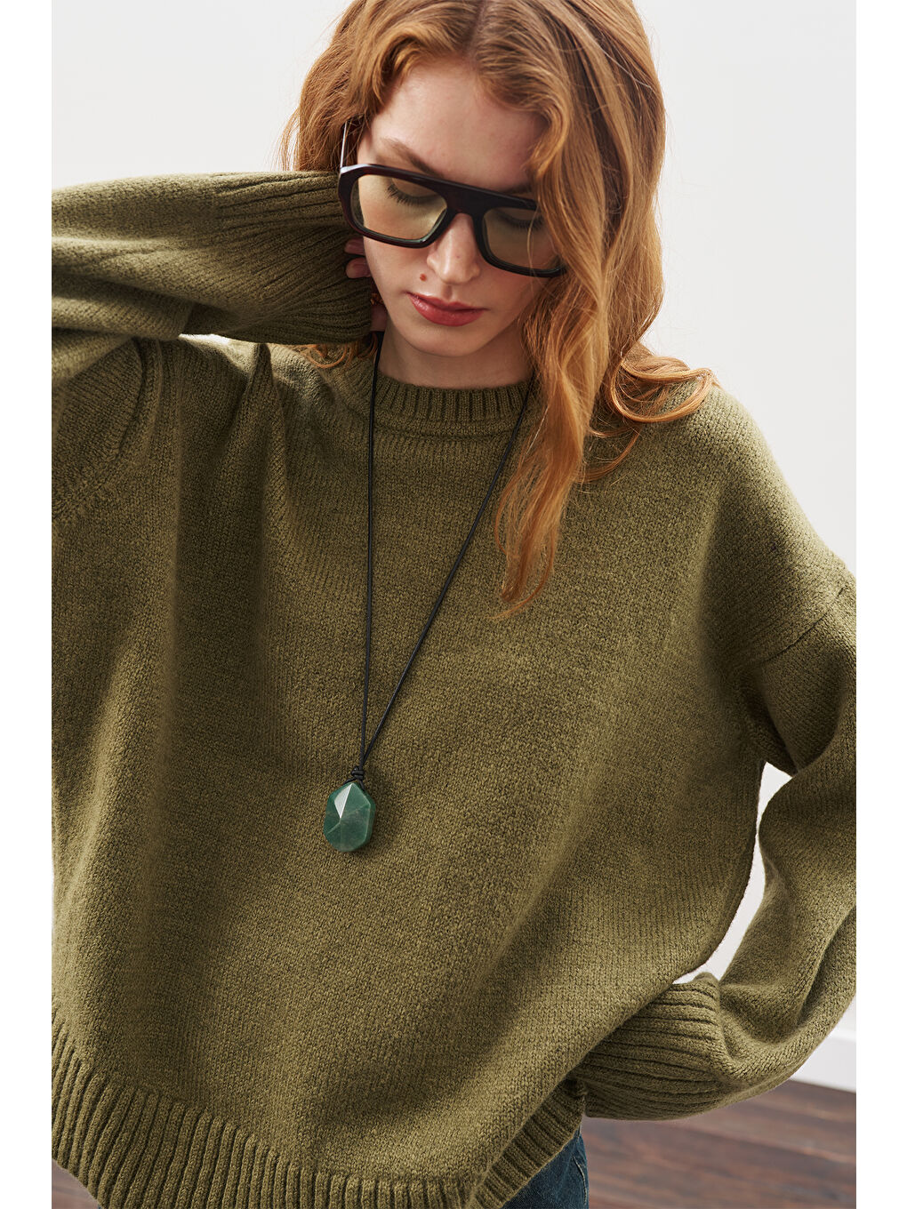 Chunky Oversıze Kazak Koyu Yeşil-1