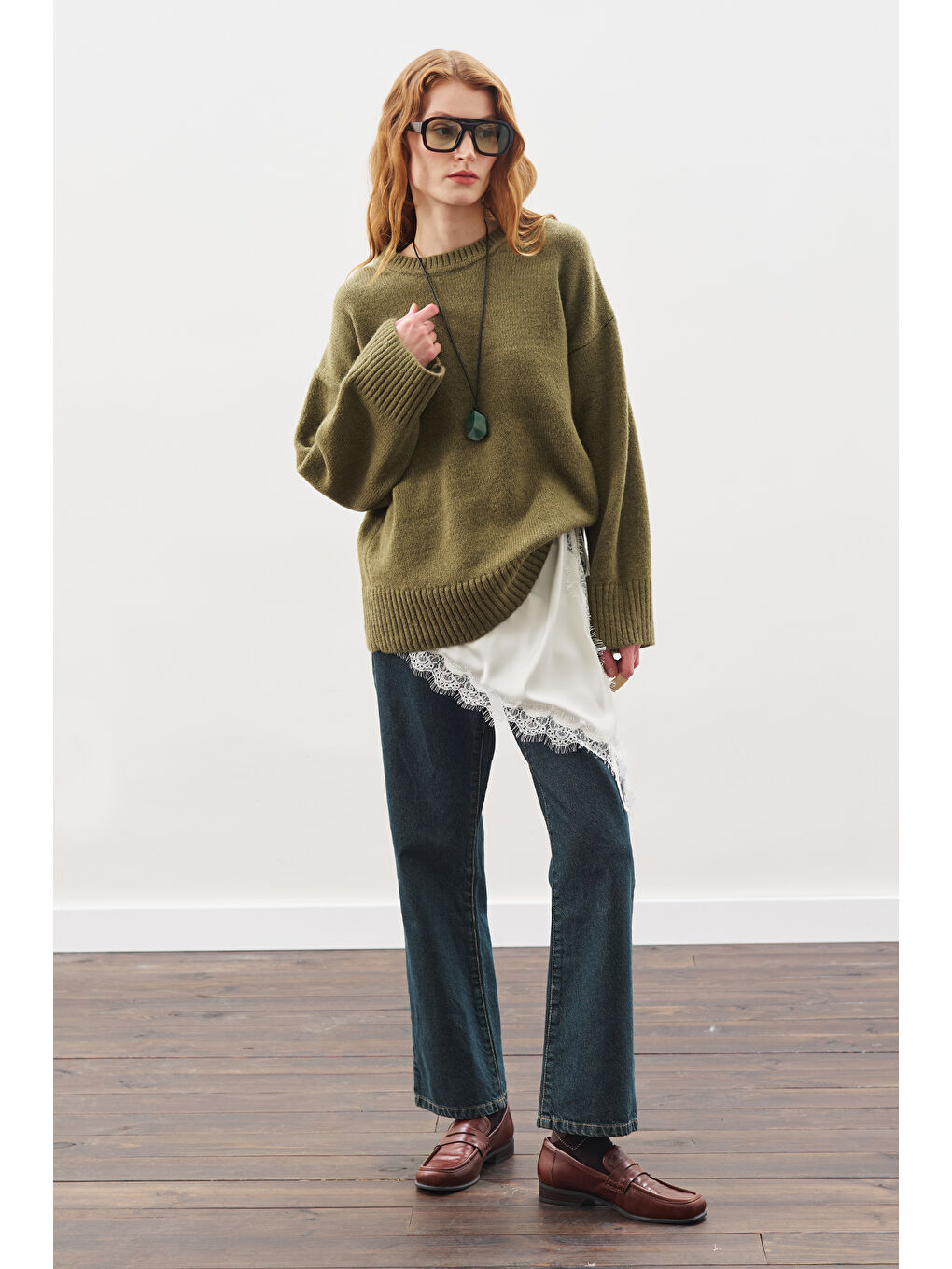 Chunky Oversıze Kazak Koyu Yeşil-4