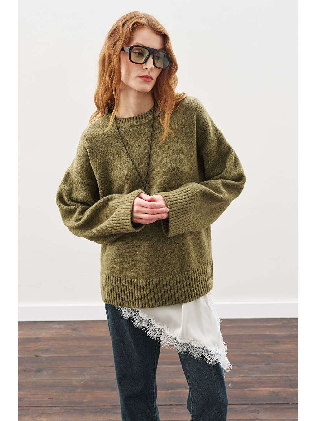 Chunky Oversıze Kazak Koyu Yeşil-5