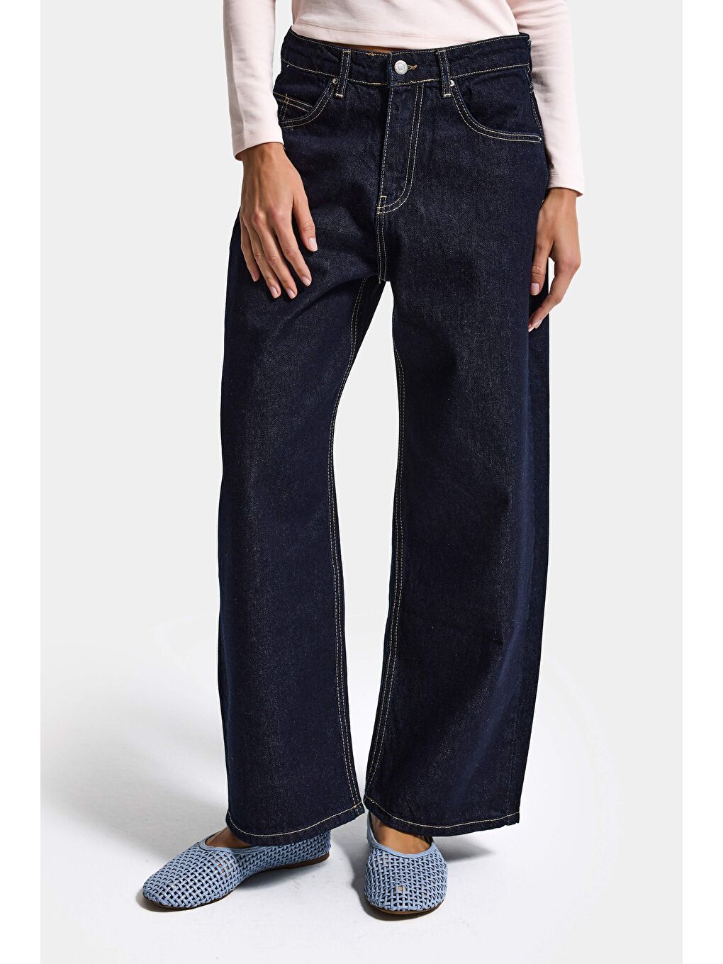 Kadın İndigo Selvedge 7s6-50 Baggy Low Rise Fit Tokyo %100 Pamuk Denim Jean-6