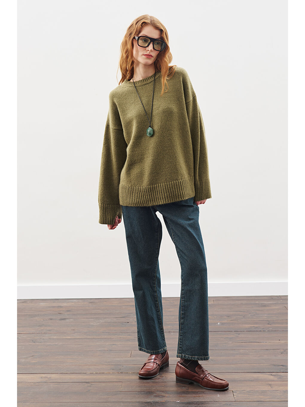 Chunky Oversıze Kazak Koyu Yeşil-6