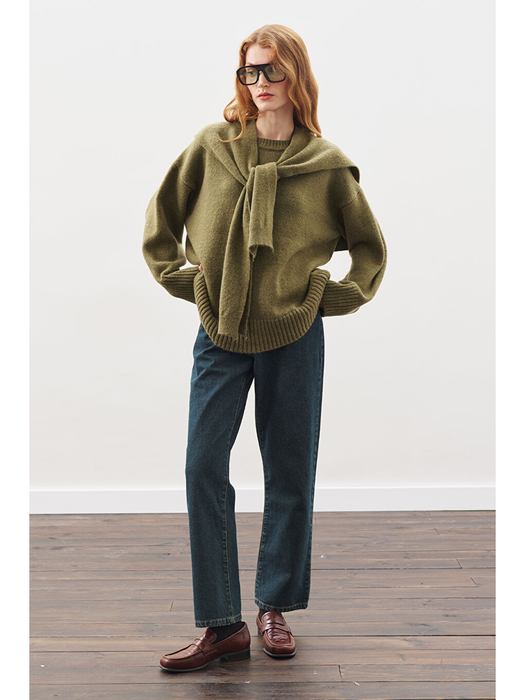 Chunky Oversıze Kazak Koyu Yeşil-7