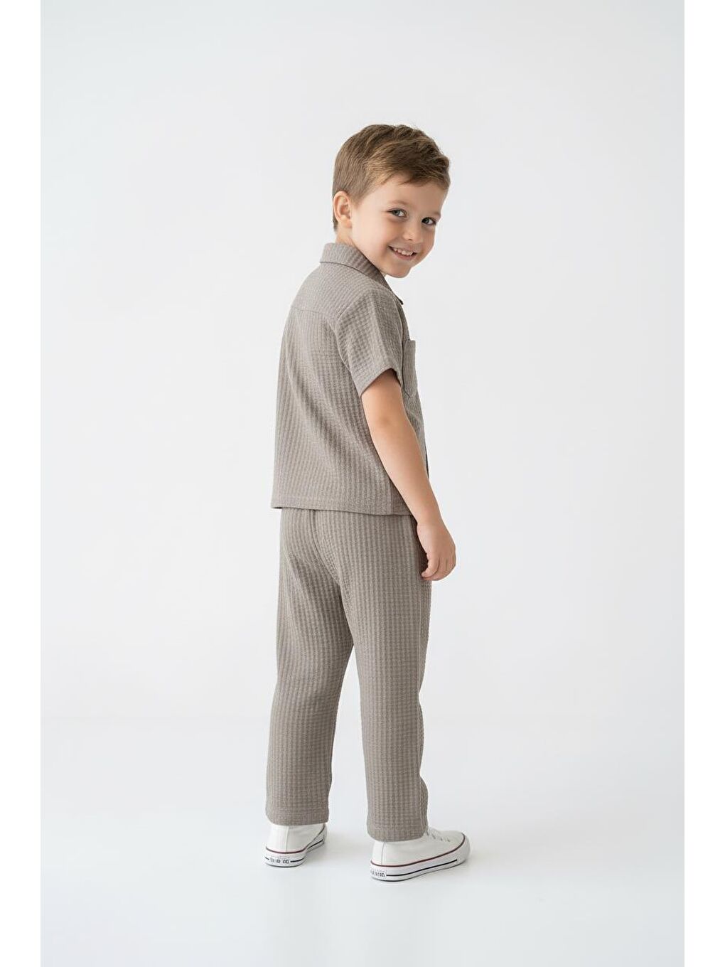 Bej Gofreli Yazlık Gömlek 2li Takım-1