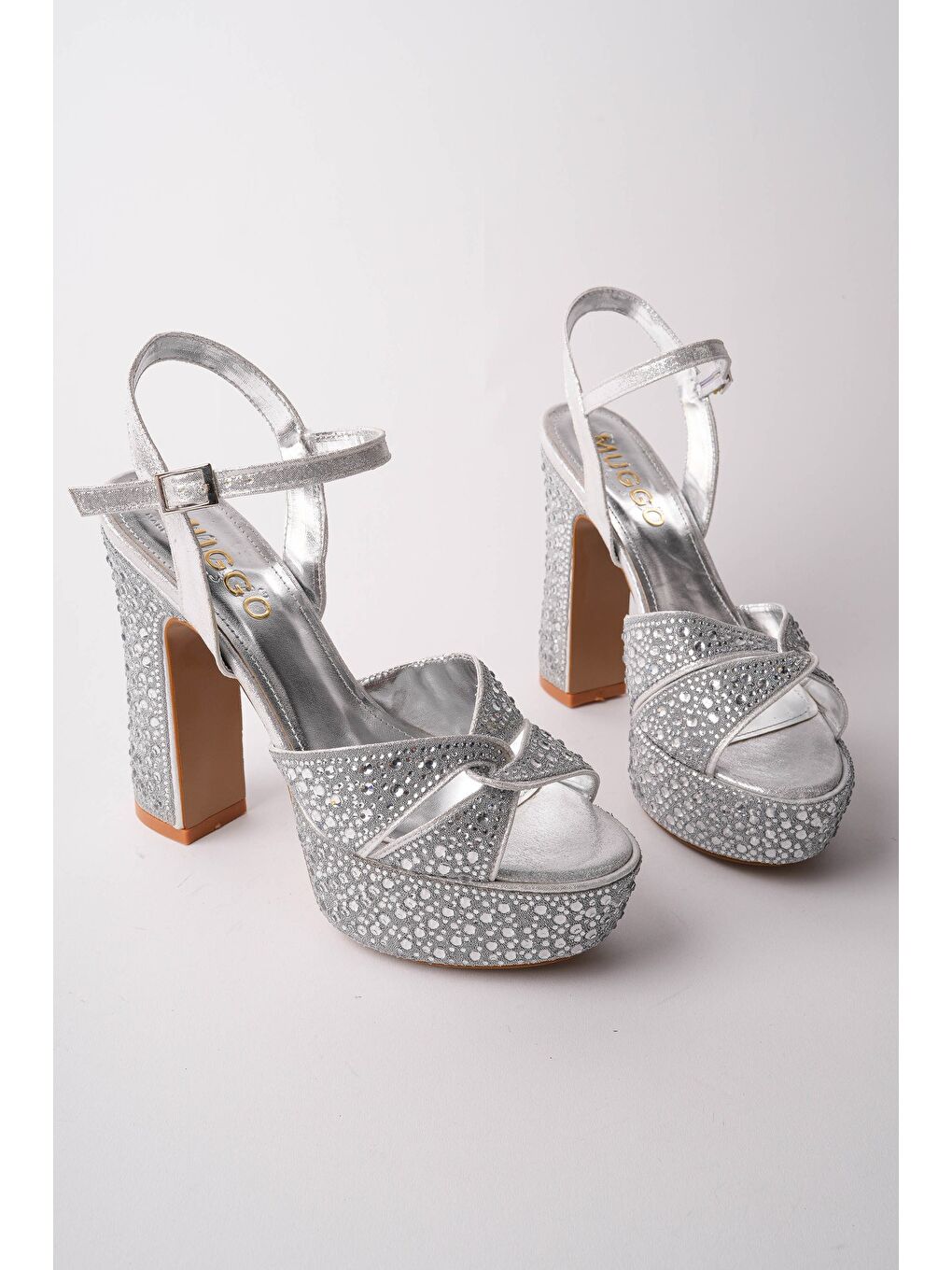 Gri BRİDE Taşlı Platform Topuklu Nikah Düğün Gelin Ayakkabısı