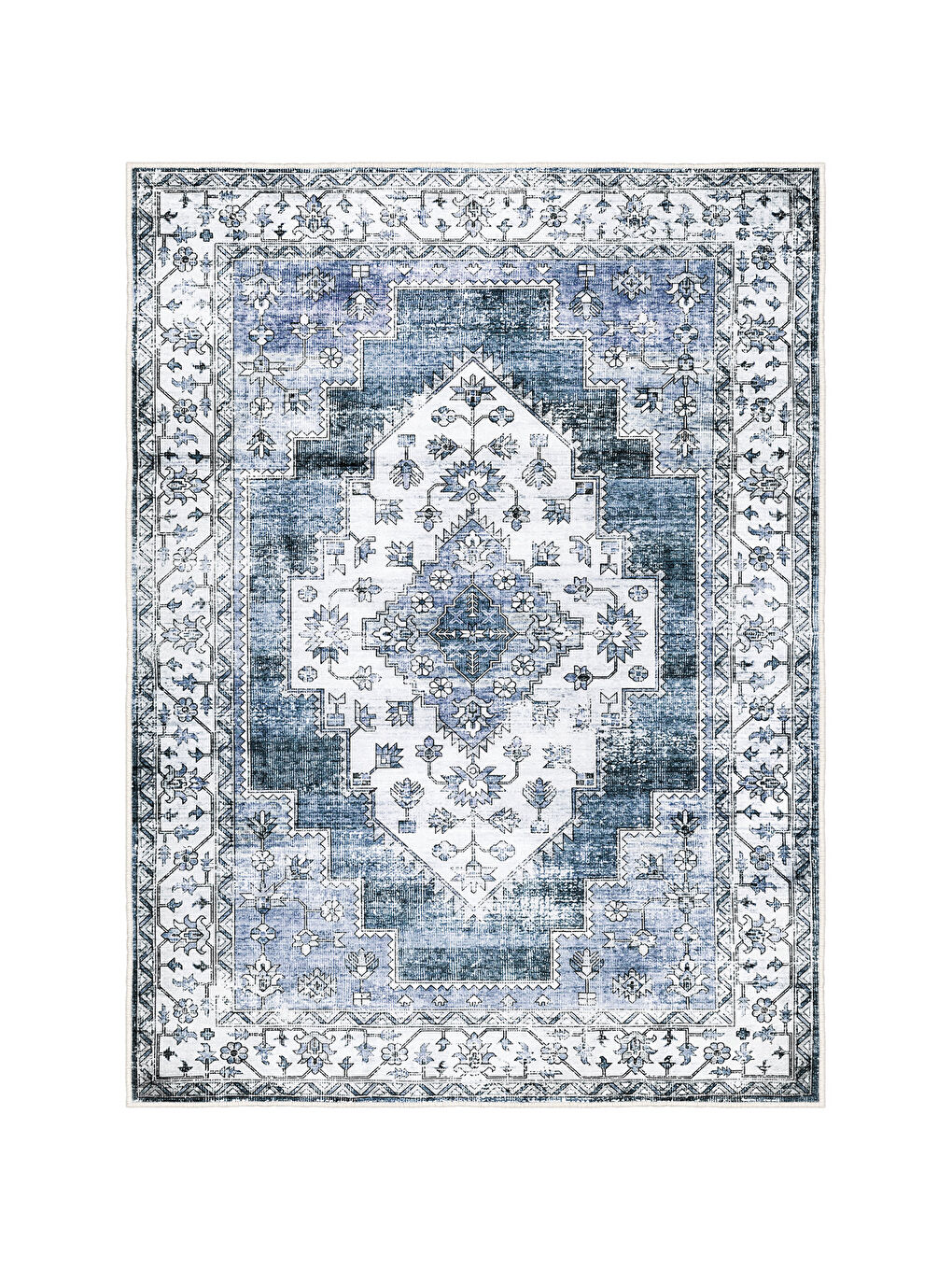 Mavi Dekoratif Özel Tasarım Yıkanabilir İnce Kaymaz Tabanlı Modern Halı KECE FR27