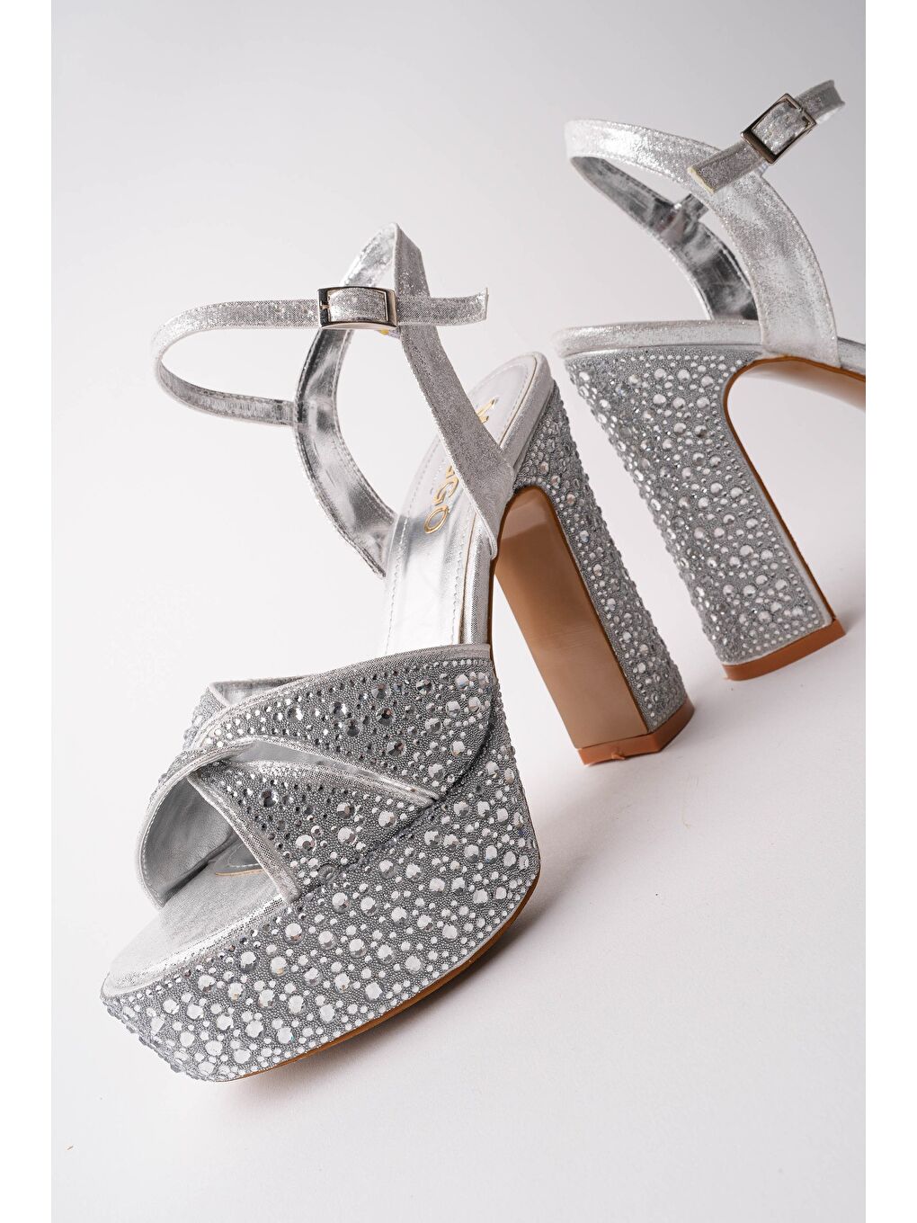Gri BRİDE Taşlı Platform Topuklu Nikah Düğün Gelin Ayakkabısı-2
