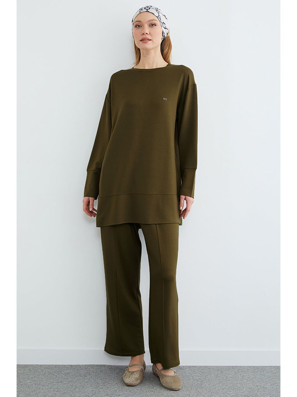 Yeşil Fullamodest Büyük Beden Çimalı Modal 2 Li Takım-3