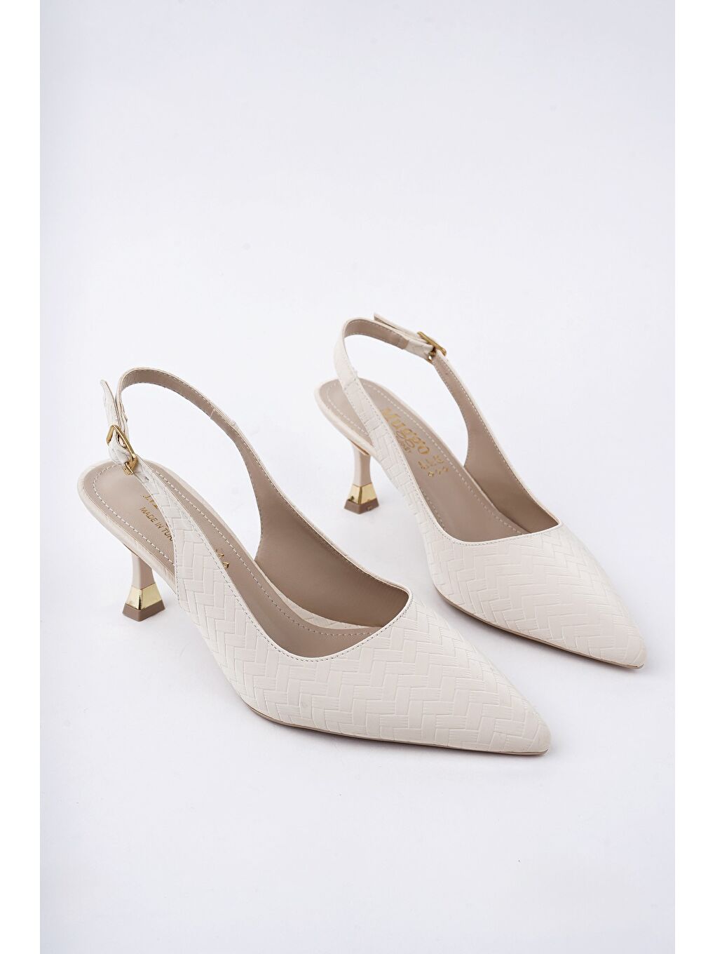 Bej SUNG Sivri Burun Arkası Açık Günlük Klasik Kadın Topuklu Ayakkabı-3