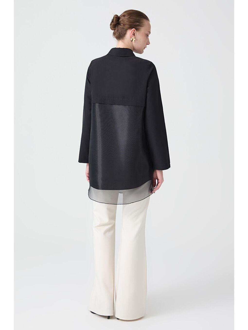 Siyah Organze Detaylı Gömlek-3