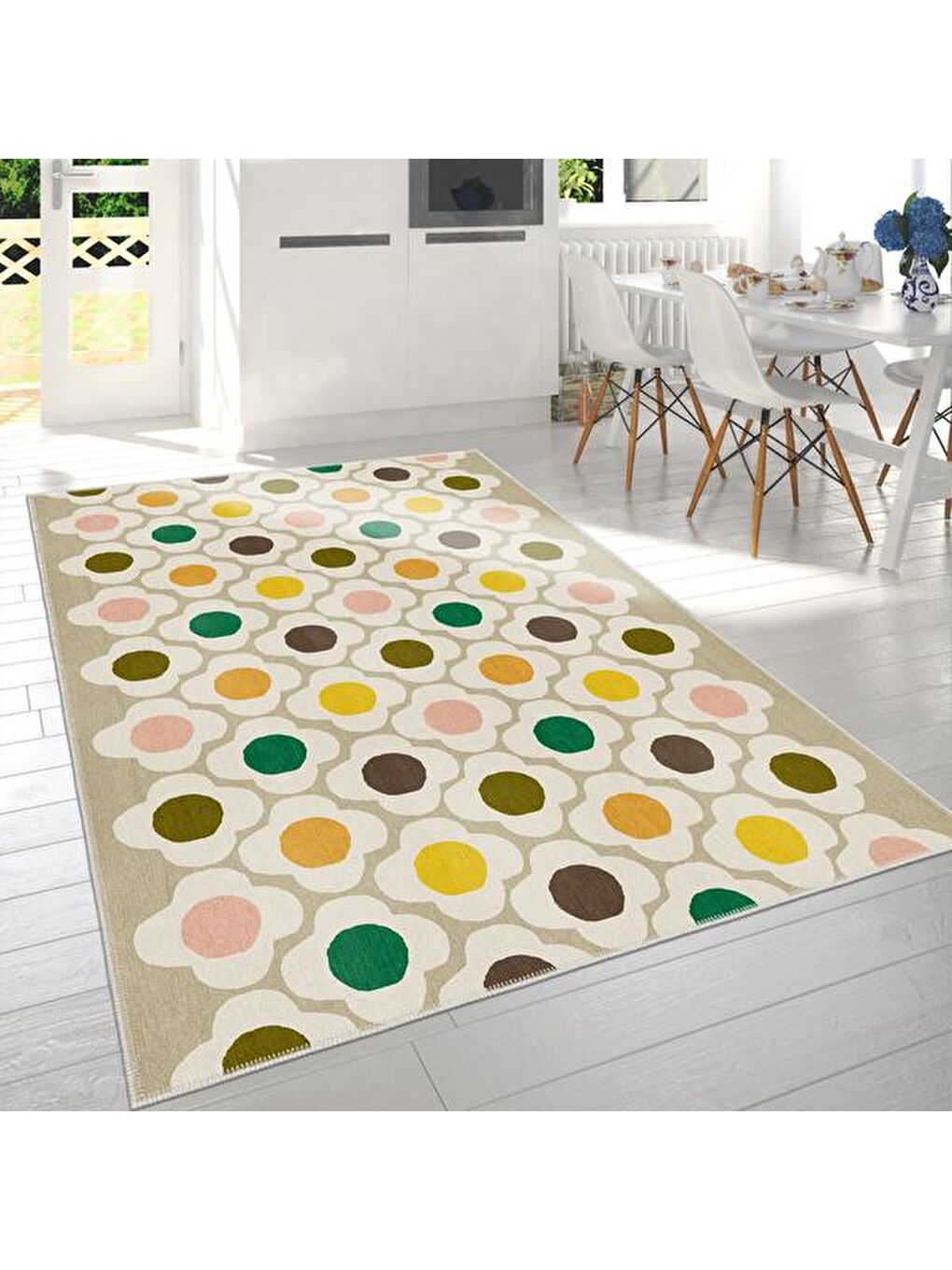 Karışık Çiçek Desenli Mutfak Halısı - 80x150 cm-1