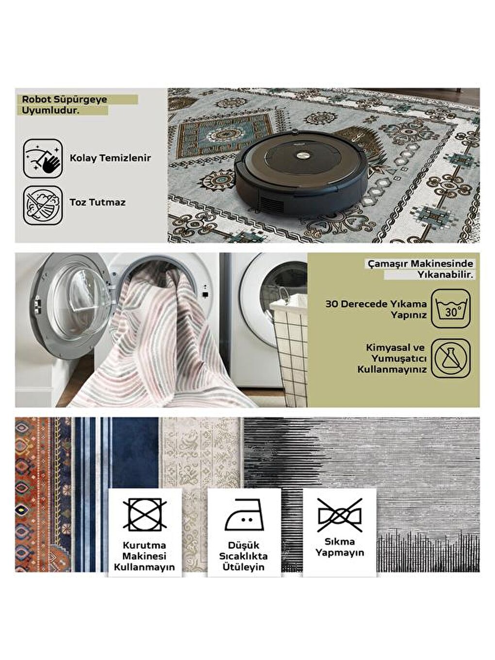 Karışık Çiçek Desenli Mutfak Halısı - 80x150 cm-2