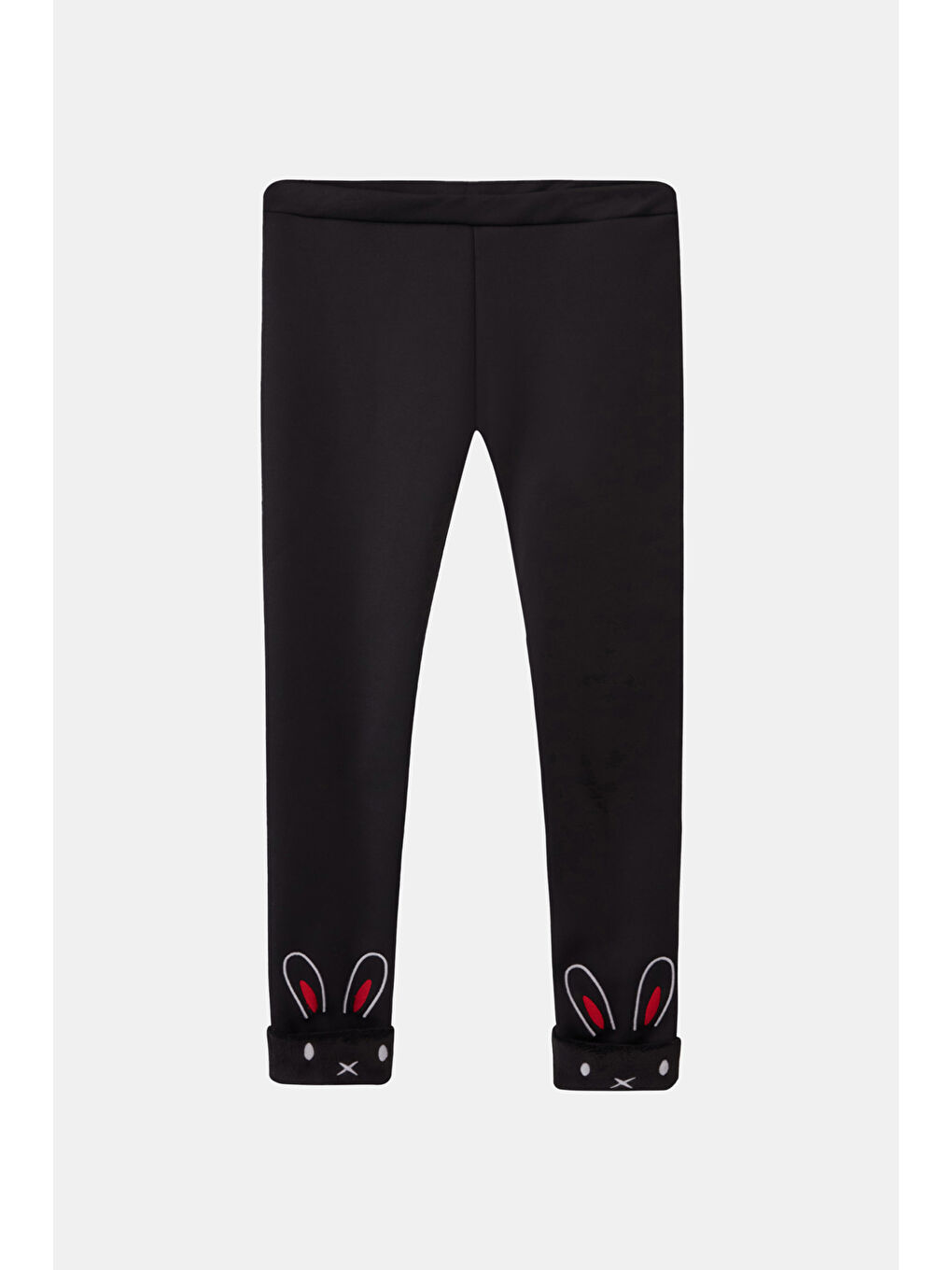 Siyah Kız Çocuk İçi Pelüş Kulaklı Tavşan Nakışlı Extra Kalın Kışlık Tayt