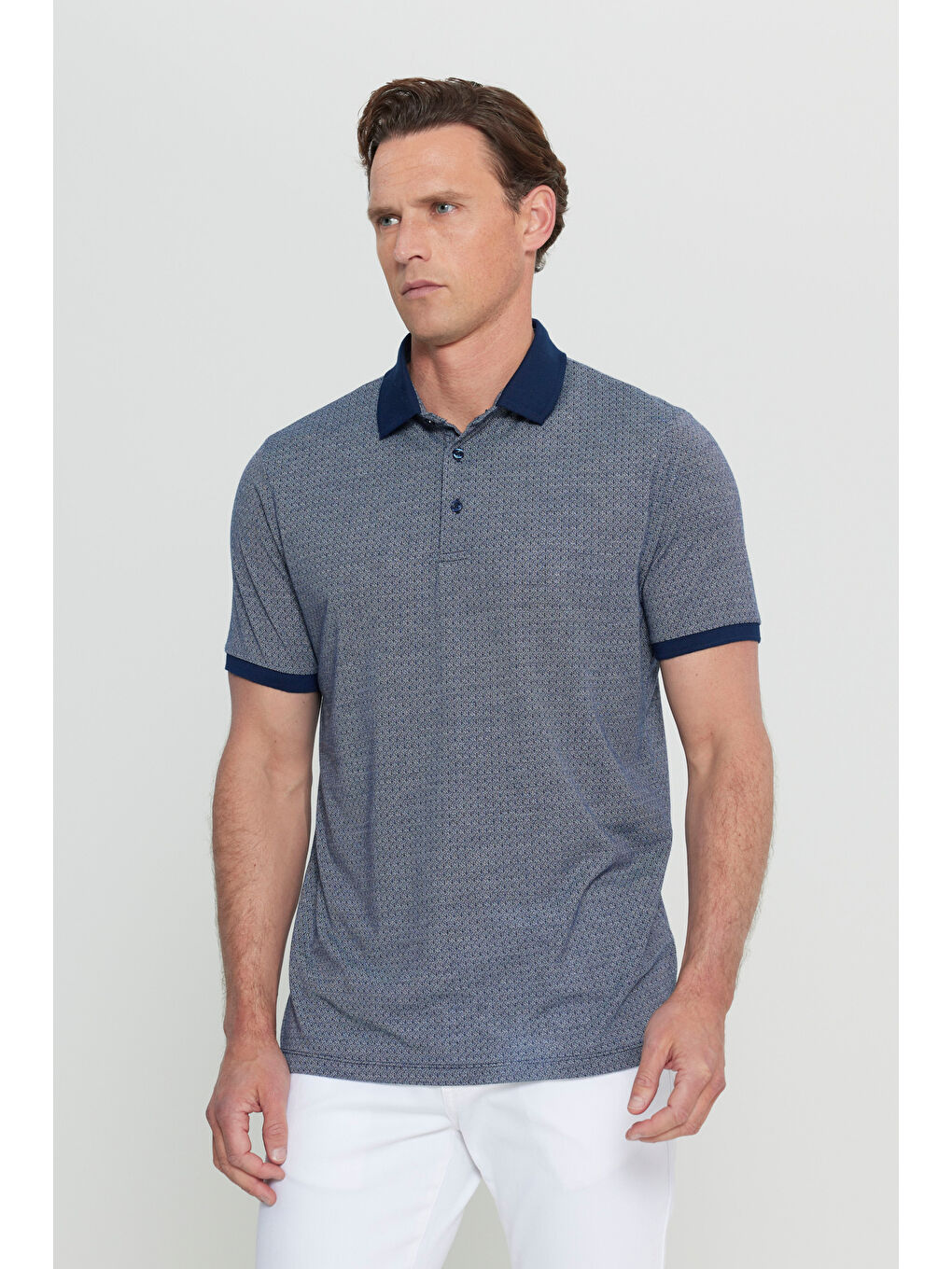 Erkek Lacivert Regular Fit Normal Kesim Polo Yaka Jakarlı Tişört