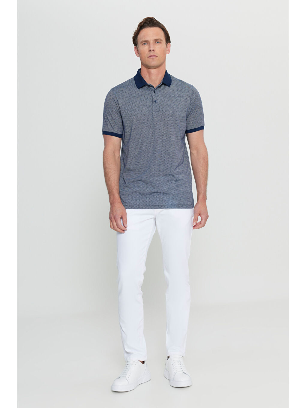 Erkek Lacivert Regular Fit Normal Kesim Polo Yaka Jakarlı Tişört-1