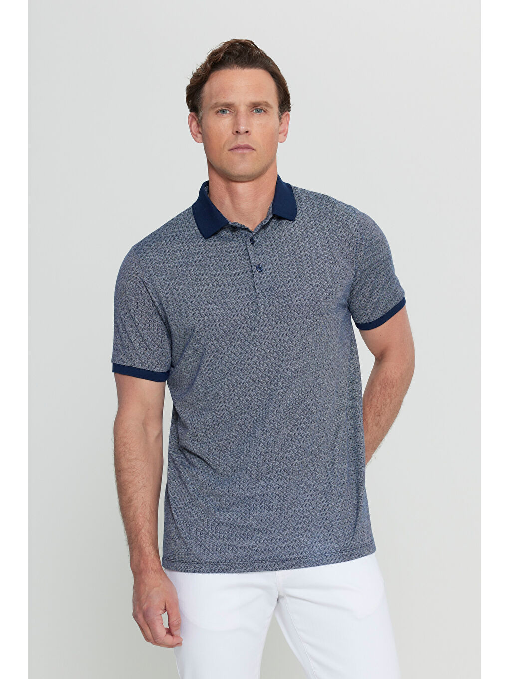 Erkek Lacivert Regular Fit Normal Kesim Polo Yaka Jakarlı Tişört-2