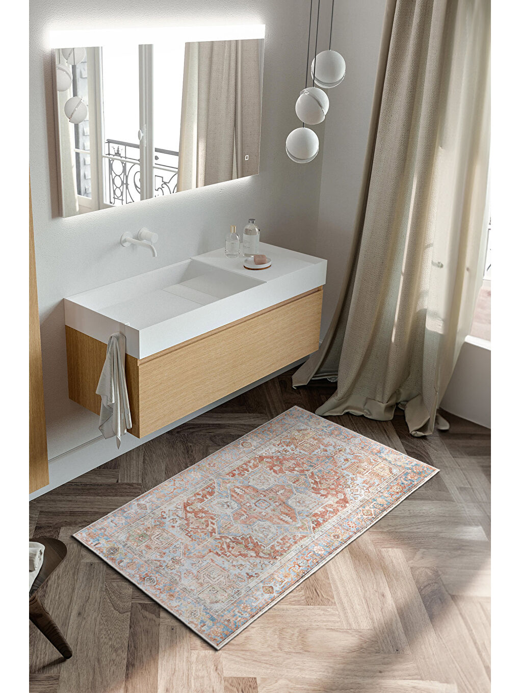 Pembe Dekoratif Özel Tasarım Yıkanabilir İnce Kaymaz Tabanlı Modern Halı KECE FR26-3