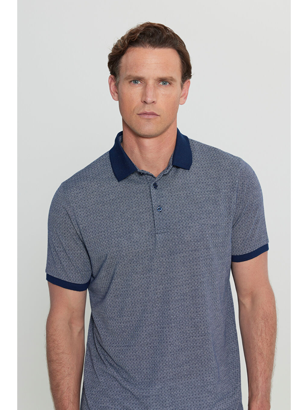 Erkek Lacivert Regular Fit Normal Kesim Polo Yaka Jakarlı Tişört-3