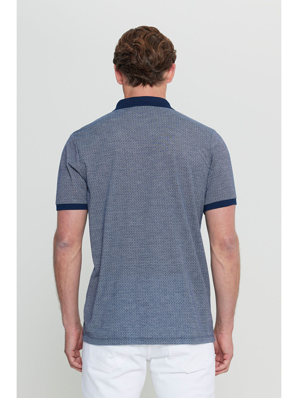 Erkek Lacivert Regular Fit Normal Kesim Polo Yaka Jakarlı Tişört-4