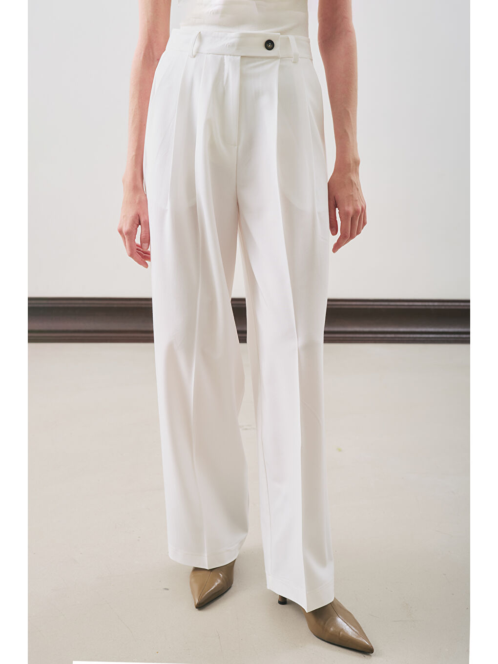 Classıc Pileli Pantolon Ekru-5