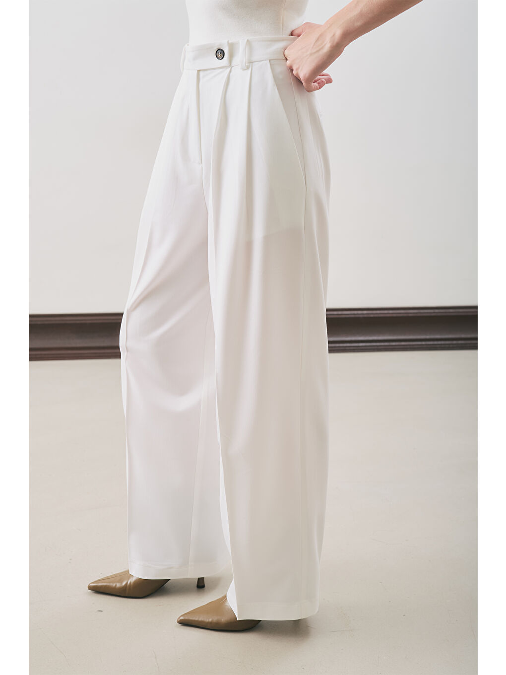 Classıc Pileli Pantolon Ekru-6