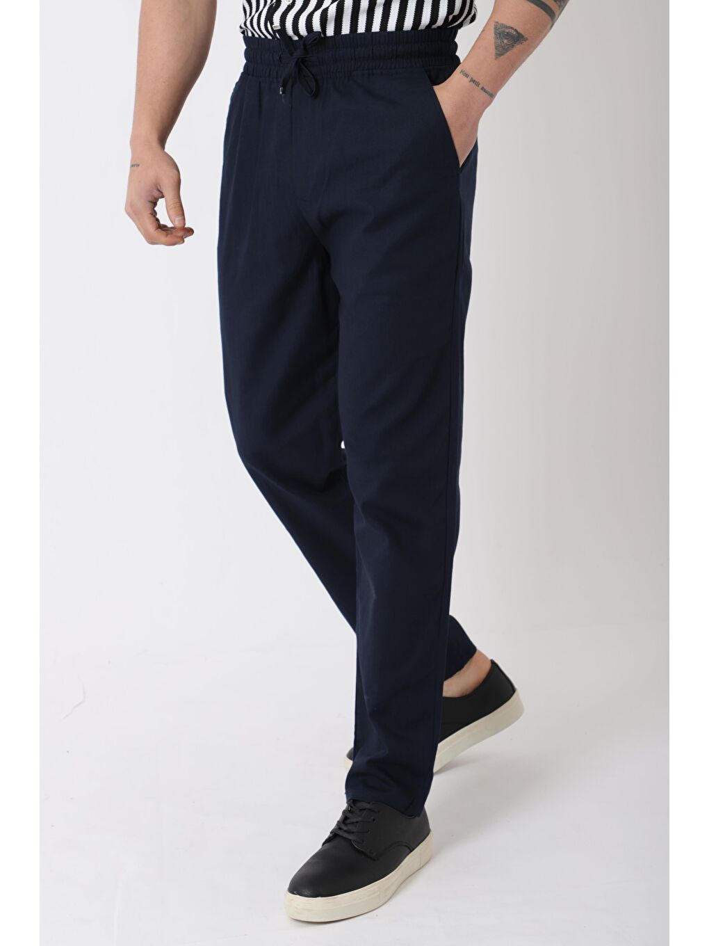 Lacivert Bel Lastikli Keten Erkek Pantolon PLDP-01K_0385