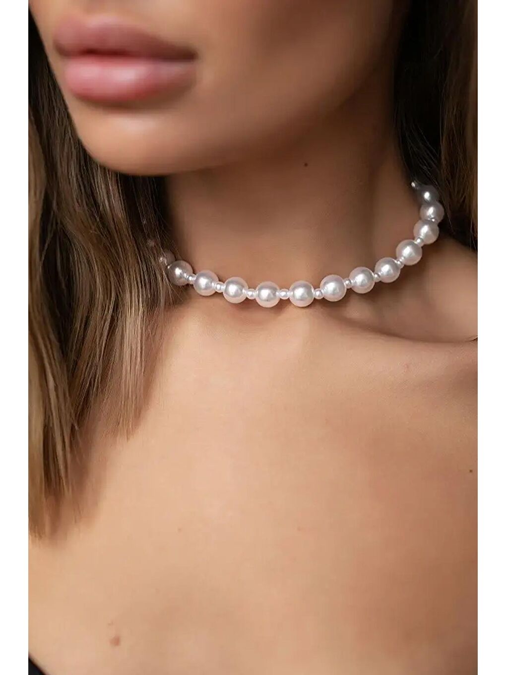 New Obsessions Beyaz Thèoigne Kurdela Detaylı İnci Choker Kolye - 5