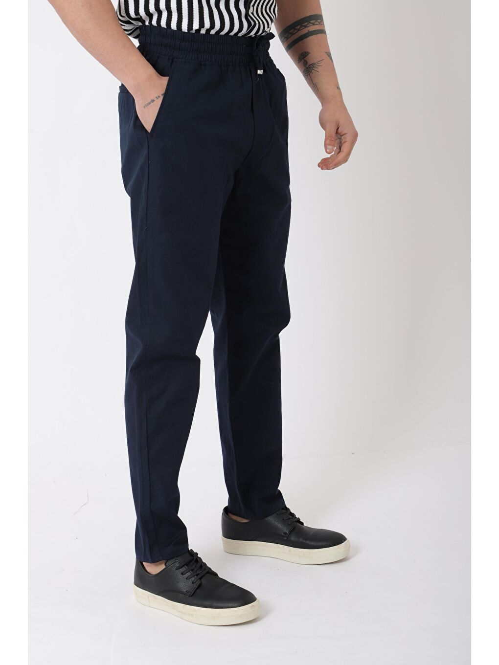 Lacivert Bel Lastikli Keten Erkek Pantolon PLDP-01K_0385-2