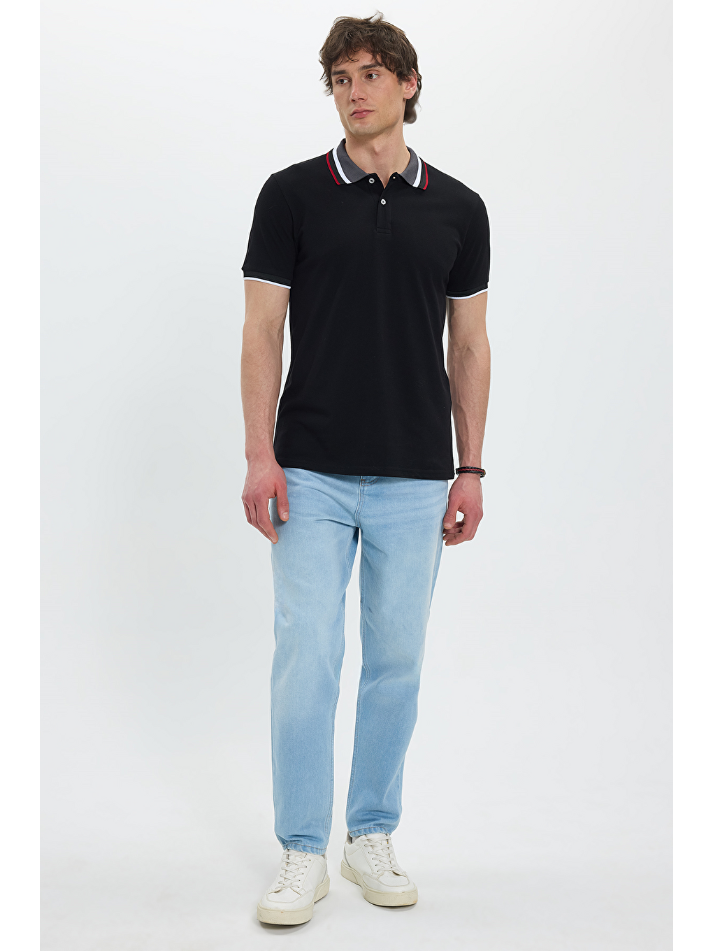 Erkek Slim Fit Dar Kesim %100 Pamuk Siyah Polo Yaka Tişört-1