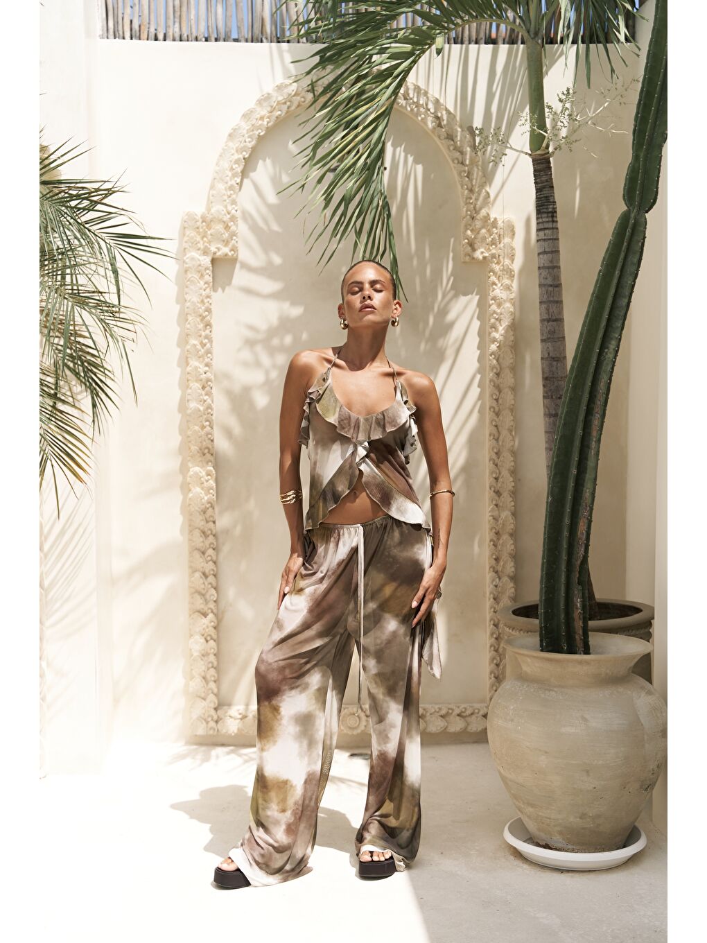 Sulliven Fırfır Detay Yeşil Crop Pantolon Takım-1