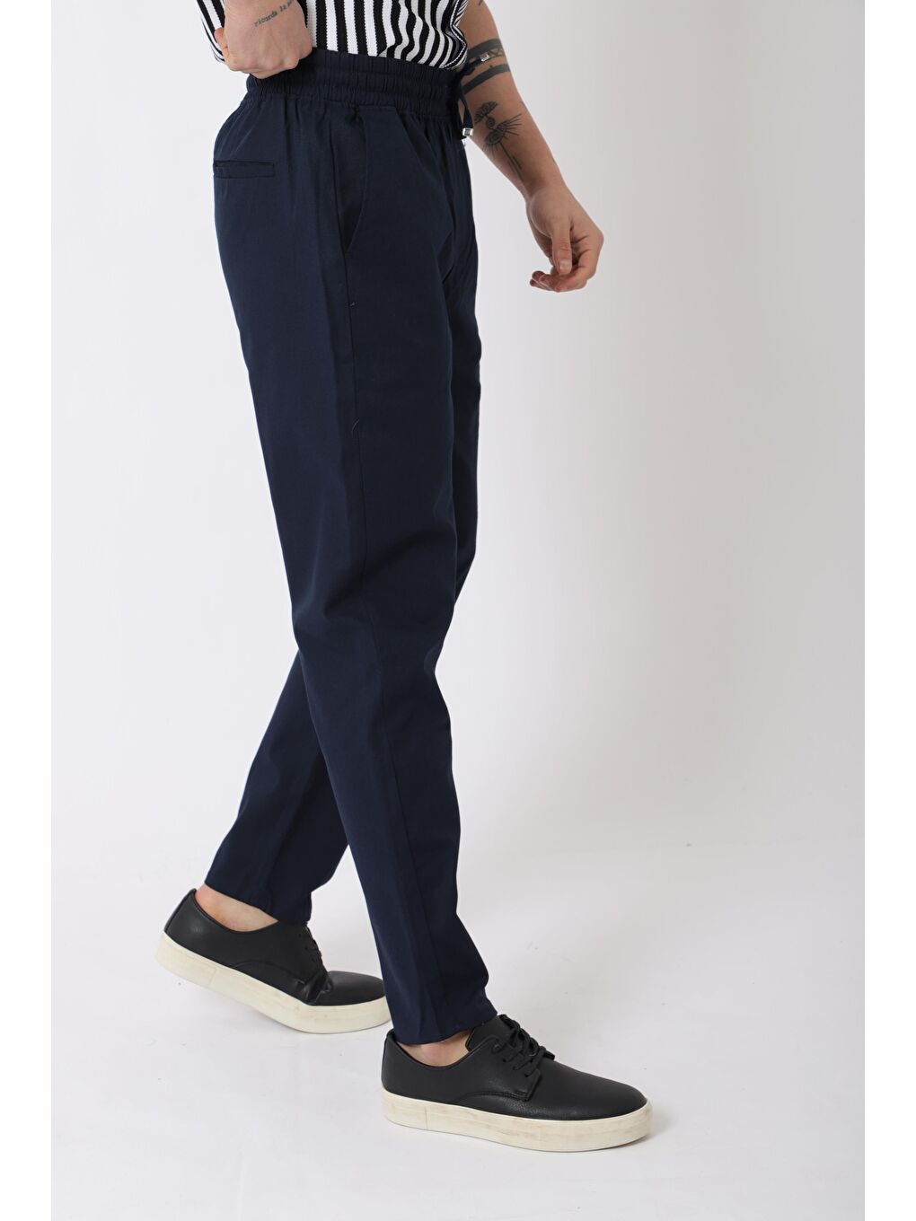 Lacivert Bel Lastikli Keten Erkek Pantolon PLDP-01K_0385-3